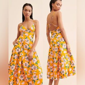 Free People Finer Things Printed Sunshine Combo Midi Dress Size Small